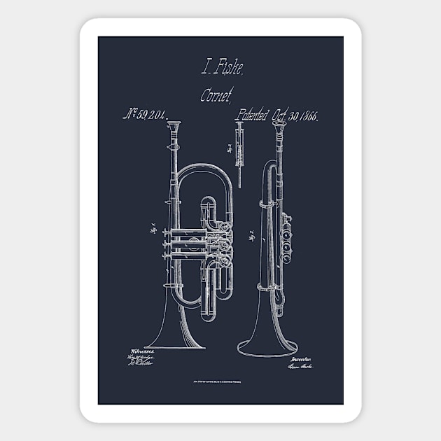 Vintage Cornet Patent Drawing 1866 Magnet by Joodls